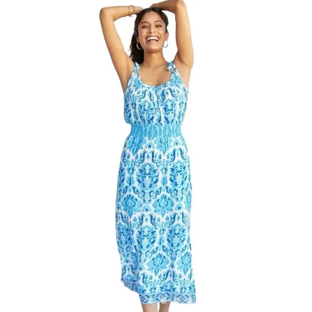 PLENTY TRACY REECE/ANTHROPOLOGIE Women’s Baroque Sundress Blue/White Extra Small - Picture 2 of 13